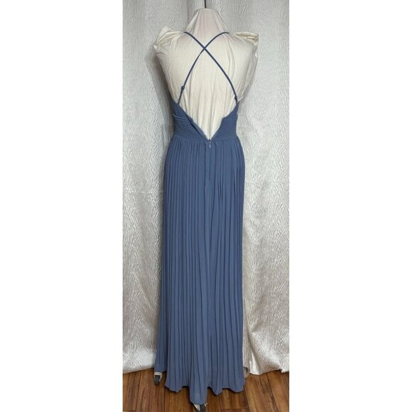 Lulus Dusty Blue Pleated Maxi Dress With Crisscross Back V-Neck New Women's S - Picture 2 of 12